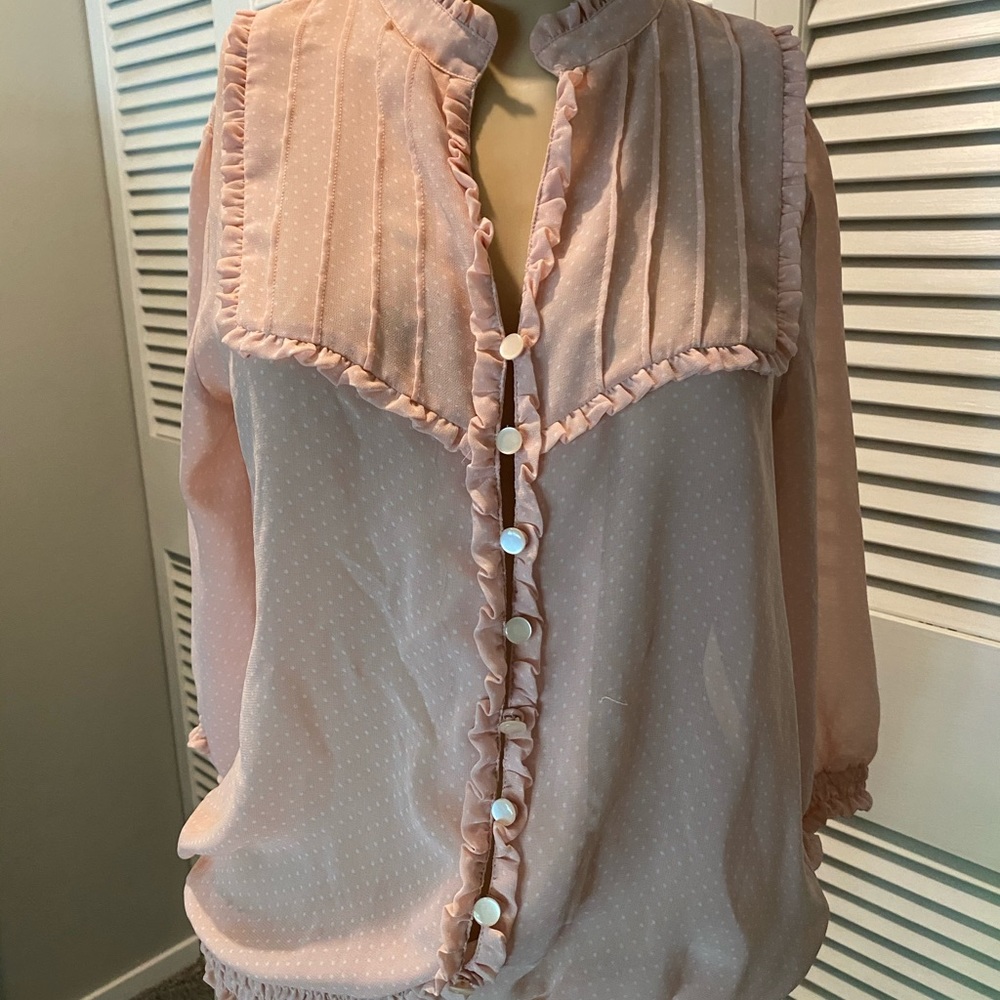 Forever 21 size medium sheer pink polka dot blouse